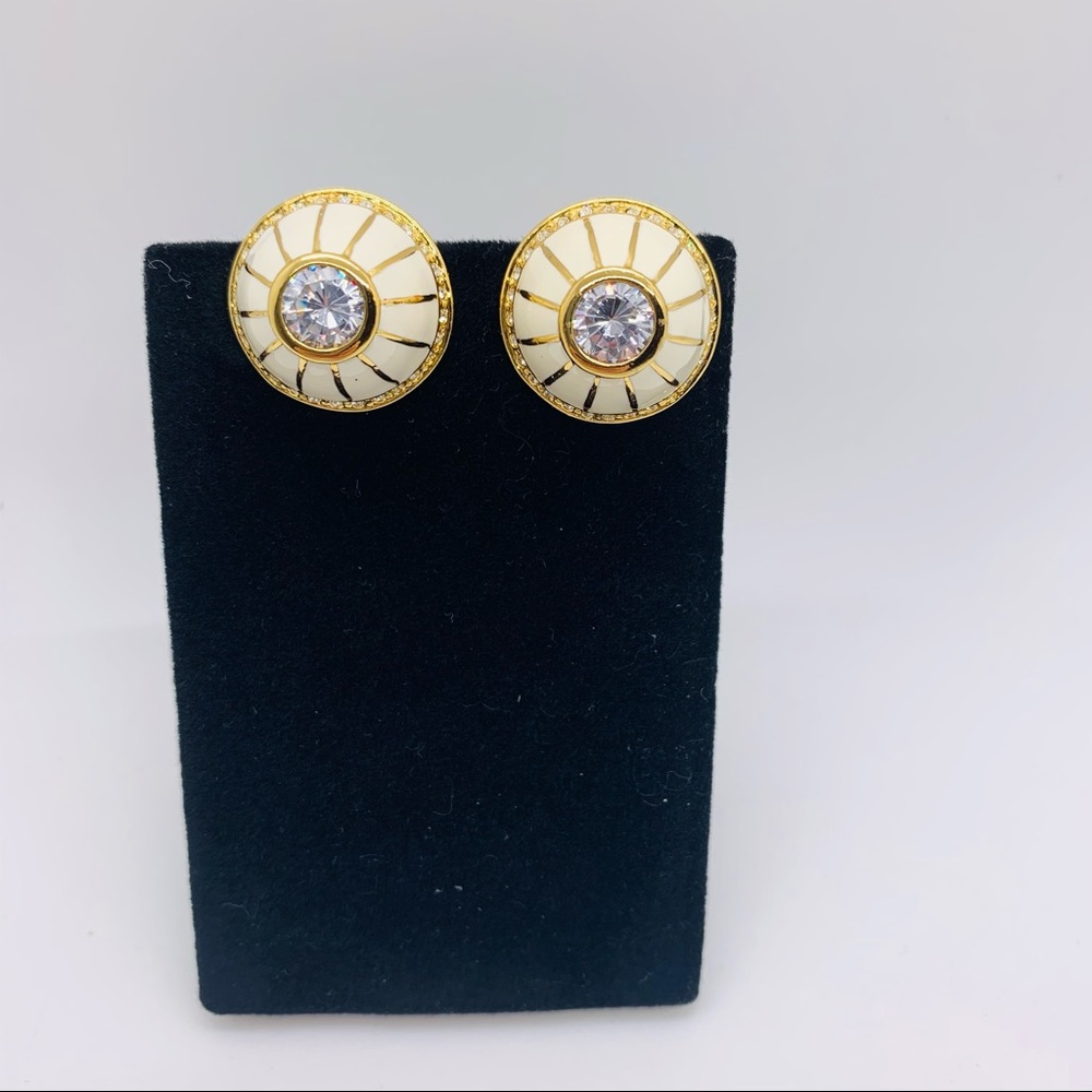NWOT Rachel Zoe Pave Crystal White Ceramic and Gold Clip On Earrings